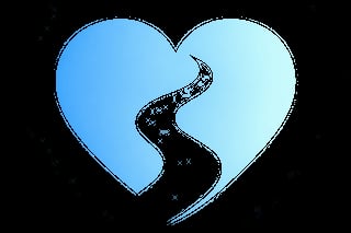 A split heart design in light blue with a black wavy separation line running through the center on a black background